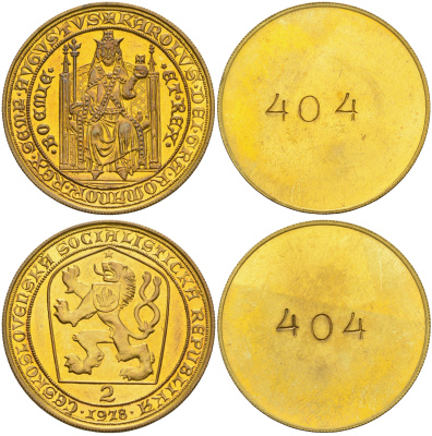 Чехословакия 2 дукат (односторонний чекан) 1978 600 лет со дня смерти Карла IV (1378-1978) KM M29 позолоченная латунь UNC 00-805-29