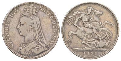 Великобритания 1 крона 1891 Виктория (1837-1901) KM 765, Spink 3921 серебро 4044-532