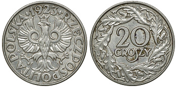 Польша 20 грошей 1923 w KM 12, Parchimowicz 105 никель 3458-1145
