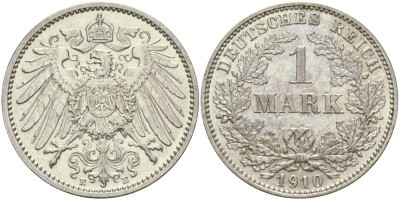 Германия 1 марка 1910 E Weege 18, J. 17, KM 14 серебро aUNC 65-233