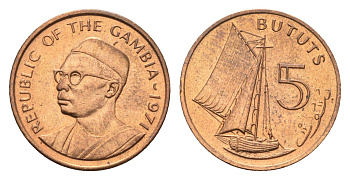 Гамбия 5 бутутов 1971 год-тип KM 9 бронза UNC 4668-557