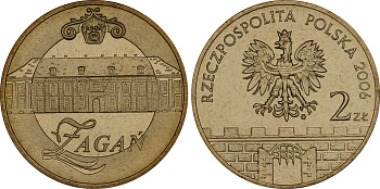 Польша 2 злотых 2006 MW, серия польские города, Жагань (Zagan) KM 569 нордик UNC 4448-527