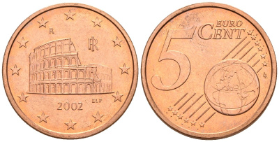 Италия 5 евроцентов 2002 KM 212 сталь плакированная медью UNC 4147-742