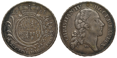 Пфальц-Биркенфельд-Цвейбрюккен 1 талер 1765 IM, Кристиан IV KM 47, Dav. 2552 серебро 00-809-24