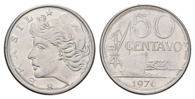 Бразилия 50 сентаво 1976 KM 580b нержавеющая сталь UNC 4556-544
