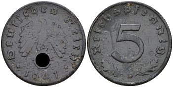 Германия 5 рейхспфеннигов 1941 D KM 100,  J. 370 цинк    4152-1033