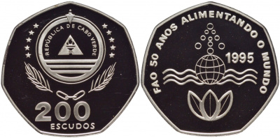 Кабо-Верде 200 эскудо 1995 50 лет FAO KM 34 серебро PROOF 01-057-25