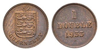 Гернси 1 дабл (дубль) 1933 KM 11 бронза 4655-512