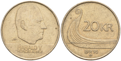 Норвегия 20 крон 1995 Харальд V (1992-) KM 453 никель латунь  3460-412