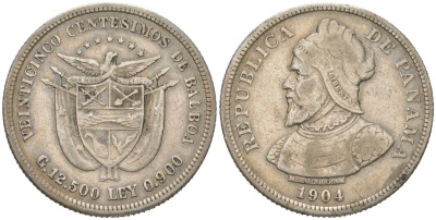 Панама 25 сентесимо 1904 KM 4 серебро 441-1622
