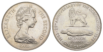 Остров Вознесения (Асенсьон) 1 крона 1978 25 лет коронации Елизаветы II KM 1 медно-никель BU 4184-725