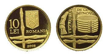 Румыния 10 леев 2008 золотые сокровища, тираж 500 экземпляров KM 232 золото PROOF 00-000-00