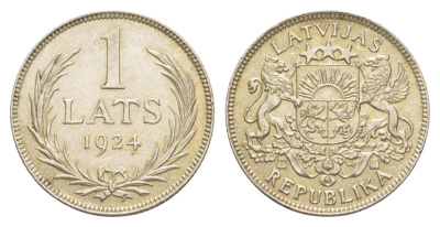 Латвия 1 лат 1924 KM 7 серебро UNC 4178-525