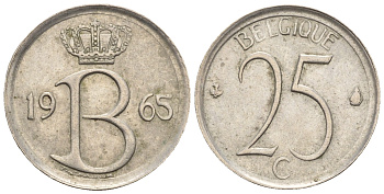Бельгия 25 сантимов 1965 Belgique, Бодуэн I (1951-1993) KM 153.1 медно-никель 4609-739