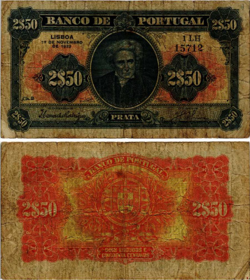 Португалия 2 1/2 эскудо 1922 Педру Иву Велозу да Силвейра, бразильский революционер Pick 127 (5)  бумага   451-274-1