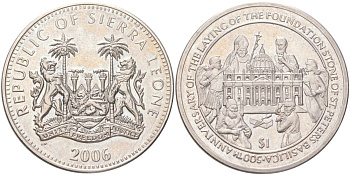 Сьерра-Леоне 1 доллар 2006 500 лет началу строительства Собора Святого Петра KM 403 медно-никель BU 4368-1213