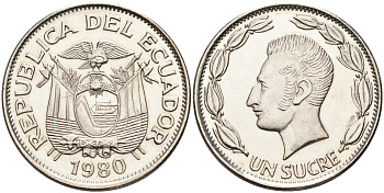 Эквадор 1 сукре 1980 Антонио Хосе Сукре KM 78b сталь плакированная никелем  UNC  4595-652