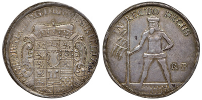 Брауншвейг-Каленберг-Ганновер 1 талер 1709 RB, Георг I, Курфюрст Ганноверский, великан, из коллекции F. Popken Dav. 2065, Welter 2143 серебро 10-017-09