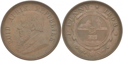 Южно-Африканская Республика, Трансвааль 1 пенни 1898 Пауль Крюгер KM 2 медь 180-913