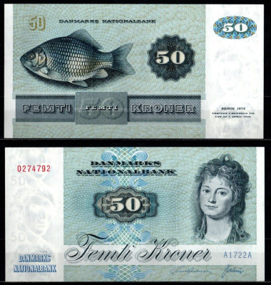 Дания 50 крон 1972 Энгельке Шарлотта Райберг (автор: Йенс Юэль) Pick 50 a бумага 451-1229-3