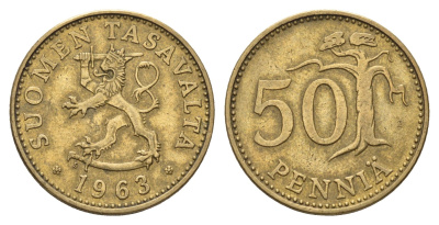 Финляндия 50 пенни 1963 KM 48 алюминиевая бронза 4646-551