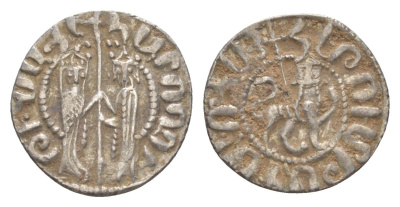 Киликийская Армения трам 1226-1271 Хетум I и царица Забель, держат крест/лев с патриаршим крестом  серебро    1516-911