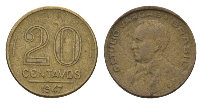 Бразилия 20 сентаво 1947 Жетулиу Варгас KM 556a алюминиевая бронза 4679-921
