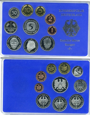 ФРГ государственный набор из 10 монет 1999 F    PROOF  3-5-3-48
