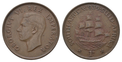 ЮАР 1 пенни 1939 Георг VI (1937-1952) KM 25 бронза 57-914