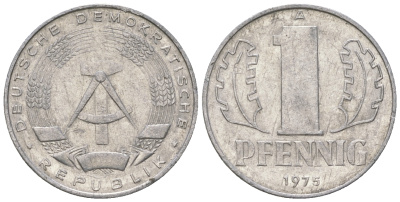 ГДР 1 пфенниг 1975 А KM 8.1 алюминий 4615-1246