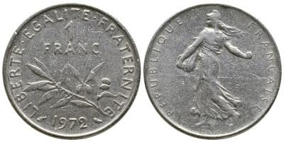 ФРАНЦИЯ 1 ФРАНК 1972 СЕЯТЕЛЬ KM 925.1 никель 93-1432