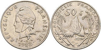 Французская Полинезия 50 франков 1982 KM 13 никель 4131-1014