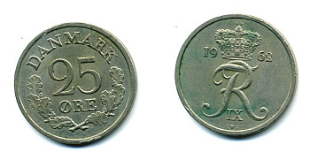 ДАНИЯ 25 ЭРЕ 1962 KM 850 медно-никель 04-917