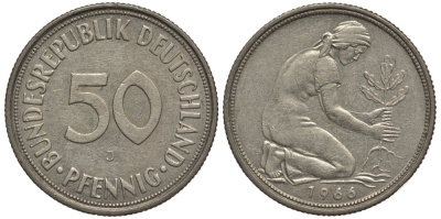 ФРГ 50 ПФЕННИГОВ 1966 J KM 109.1, J. 384 медно-никель 4127-1314