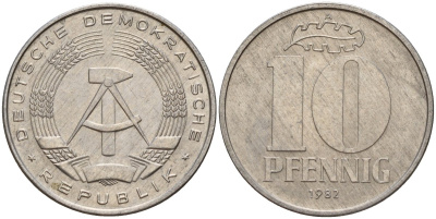 ГДР 10 пфеннигов 1982 A KM 10 алюминий 68-1221