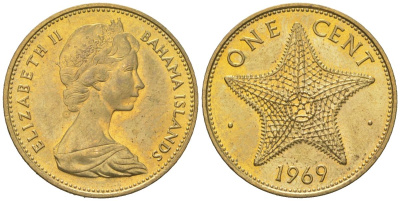 Багамские острова (Багамы) 1 цент 1969 KM 2 никель латунь UNC 4580-1112