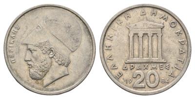 Греция 20 драхм 1984 Перикл, пантеон KM 120 медно-никель 4683-612