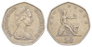 Великобритания 50 пенсов 1969 Елизавета II (1952-2022) KM 913, Spink 4223 медно-никель 4634-541