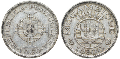 Португальский Мозамбик 10 эскудо 1960 KM 79 серебро 51-2953