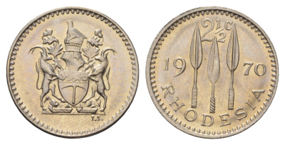 Родезия 2 1/2 цента 1970 год-тип KM 11 медно-никель UNC 4659-238