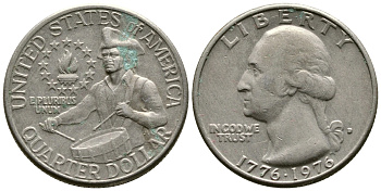 США 25 центов (квотер) 1976 200 лет независимости (1776-1976), Вашингтон, барабанщик KM 204 медь плакированная медно-никелем 80-432