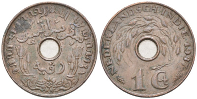 Нидерландская Восточная Индия 1 цент 1937 Вильгельмина (1890-1948) KM 317 бронза 4577-444