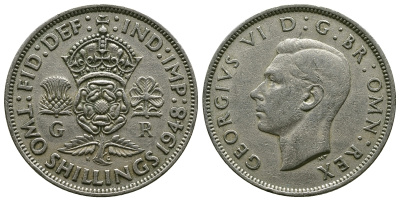Великобритания 2 шиллинга (флорин) 1948 Георг VI (1936-1952) KM 865, Spink 4102 медно-никель 4381-1136