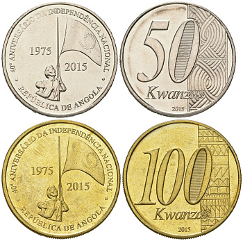 Ангола набор из 2 монет (50 и 100 кванз) 2015 40 лет независимости KM 112 и 113 сталь плакированная никелем и латунью UNC 4619-331-332
