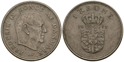 Дания 1 крона 1972 Фредерик IX (1947-1972) KM 852 медно-никель 4176-523