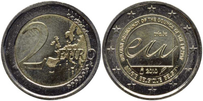 Бельгия 2 евро 2010 Председательство в Совете Европы KM 289 биметалл UNC 115-1215