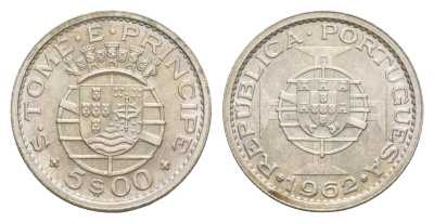 Сан-Томе и Принсипи 5 эскудо 1962 год-тип KM 20 серебро UNC 4127-443