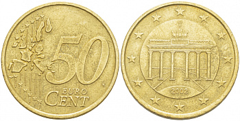 ФРГ 50 ЕВРОЦЕНТОВ 2002 J KM 212 латунь 3718-924
