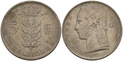 Бельгия 5 франков 1949 Леопольд III (1934-1950), Belgique KM 134.1 медно-никель 4156-646