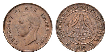 ЮАР 1/4 пенни (фартинг) 1942 Георг VI (1936-1952) KM 23 бронза 4690-1135
